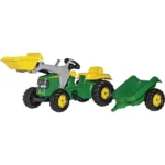 Trator a pedais John Deere com carregador e reboque